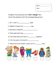 English Worksheet: too/ enough