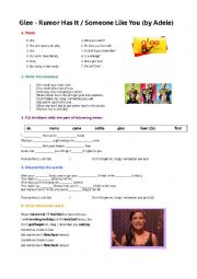 English Worksheet: SONG - Glee - Rumour has it / someone like you (by Adele)