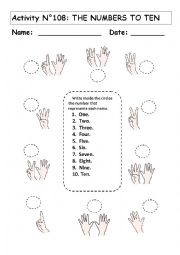 English Worksheet: No 108 the Numbers from one to ten.