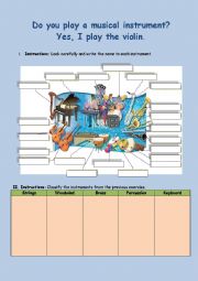 English Worksheet: Musical instruments