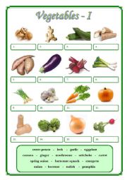 English Worksheet: Vegetables I