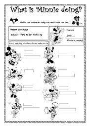 English Worksheet: What is Minnie doing?