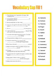 English Worksheet: Vocab List 1 Gap Fill