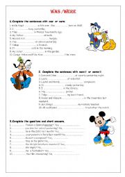 English Worksheet: Was / Were