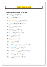 English Worksheet: To be