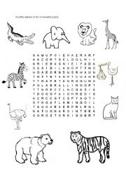 English Worksheet: Animal Wordsearch Puzzle 