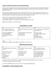 English Worksheet: Simple present and Prepositions