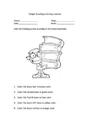 English Worksheet: Simple Reading-Coloring excercise