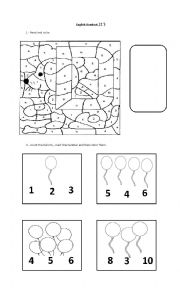 English Worksheet: numbers and colors