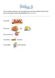 English worksheet: Food speaking cards(B)