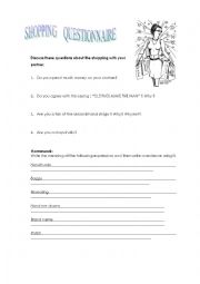 English Worksheet: Shopping questionnaire