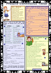 Present Continuous Tense *** 2 pages *** 8 tasks *** with KEY *** fully editable