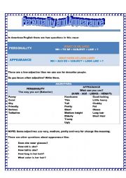 English Worksheet: Personality and Appearance