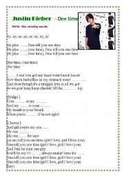 English Worksheet: one time by Justin Bieber