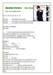 one time by Justin Bieber - ESL worksheet by white_dove