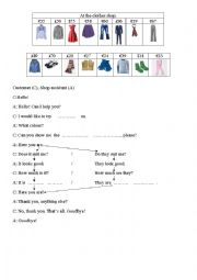 English Worksheet: At the clothes shop.