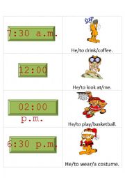 English Worksheet: Garfield - time and present continuous