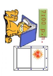 English Worksheet: Garfield - flashcards for time and present continuous