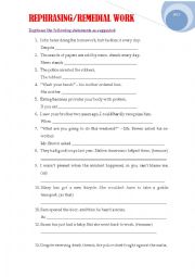 English Worksheet: REPHRASING /REMEDIAL WORK -different types of exercises