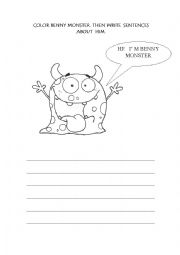 English Worksheet: color Benny Mopnster!