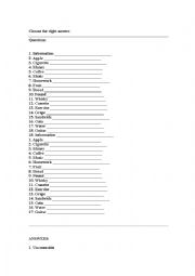 English worksheet: Countable and uncountables
