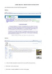 English Worksheet: Genre analisys - site and enciclopedia entry