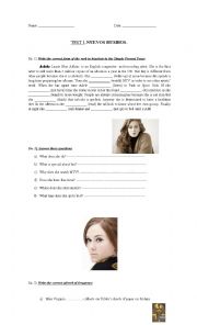 English Worksheet: Simple Present test based on ADELE the British singer!