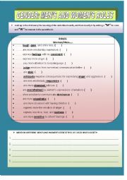 English Worksheet: MENS AND WOMENS ROLES 