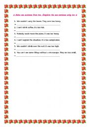 English worksheet: enough and too