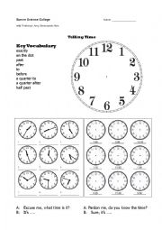 English Worksheet: Telling Time