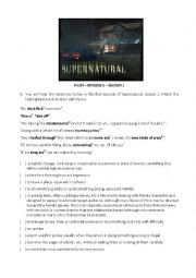 English worksheet: Supernatural Season 1 Episode 1