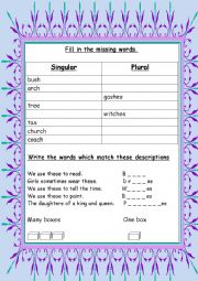 English worksheet: Singular and Plural