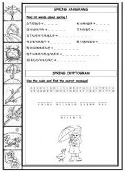 English Worksheet: Spring anagrams and cryptogram