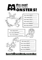 English Worksheet: Monsters - body parts and numbers