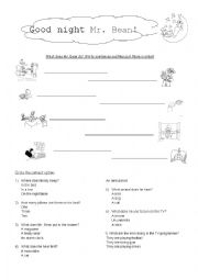 English Worksheet: Video session Goodnight Mr. Bean