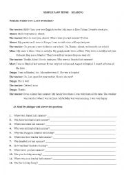 English Worksheet: Simple Past Tense - Reading