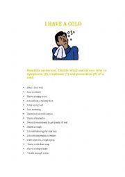 English worksheet: A cold