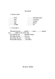 English worksheet: Genitive, Articles and Plural