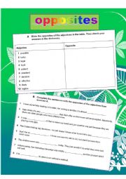 English Worksheet: Opposites