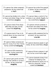 English Worksheet: Vocabulary: Crimes. Definitions