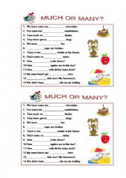 English Worksheet: much or many