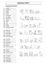 English Worksheet: Animals Party