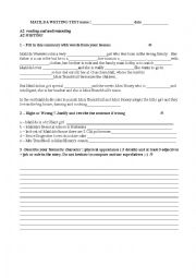 English Worksheet: MATILDA THE MOVIE READING AND WRITING TEST A2