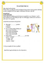 English worksheet: Reading about Body Care