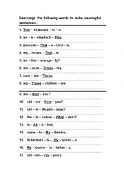 English worksheet: Re-arrange excercises for elementary pupils