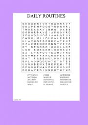 English Worksheet: daily routines wordsearch
