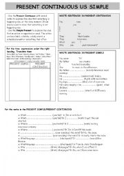 English Worksheet: PRESENT CONTINUOUS US SIMPLE