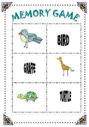 MEMORY GAME- 30 ANIMALS- 10 PAGES OF CARDS