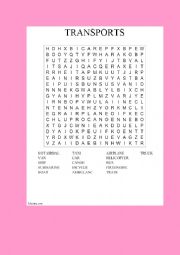 English Worksheet: TRANSPORTS WORDSEARCH