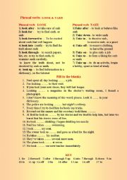 English Worksheet: Phrasal verbs look & take